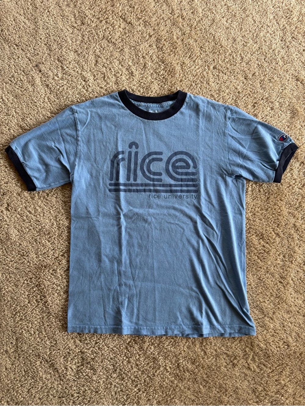 Champion Rice University Light Blue Ringer T-Shirt Size Small with Navy Trim